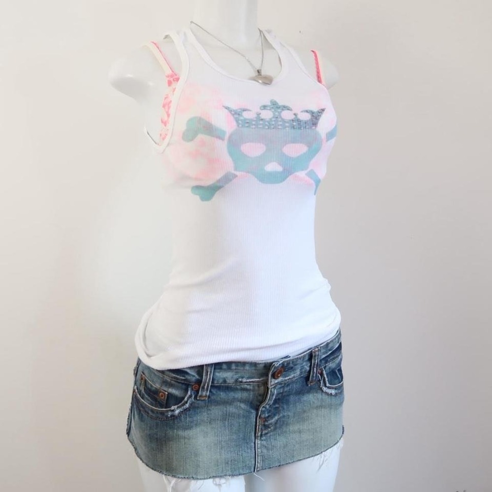 y2k skull crown graphic tank top ribbed fitted cami mcbling - Picture 3 of 6